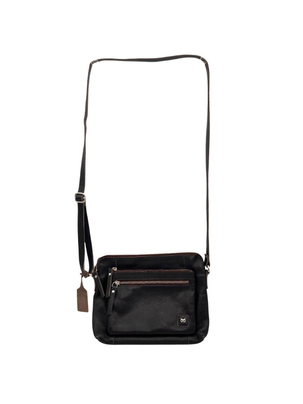Wise Owl Soft Leather Crossbody Bag Dark Brown Adj Strap Multiple Zipper Pockets - Picture 2 of 16